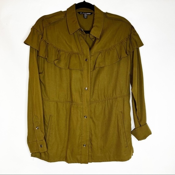 Zara | Khaki Frill Collar Long Sleeve Shaket - Picture 2 of 8